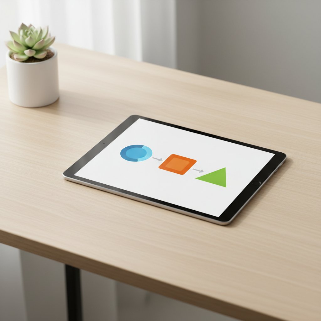 Ebook digital terbuka di tablet menampilkan diagram proses pendekatan ke percakapan ke jadian, simbol panduan praktis dating untuk cowok