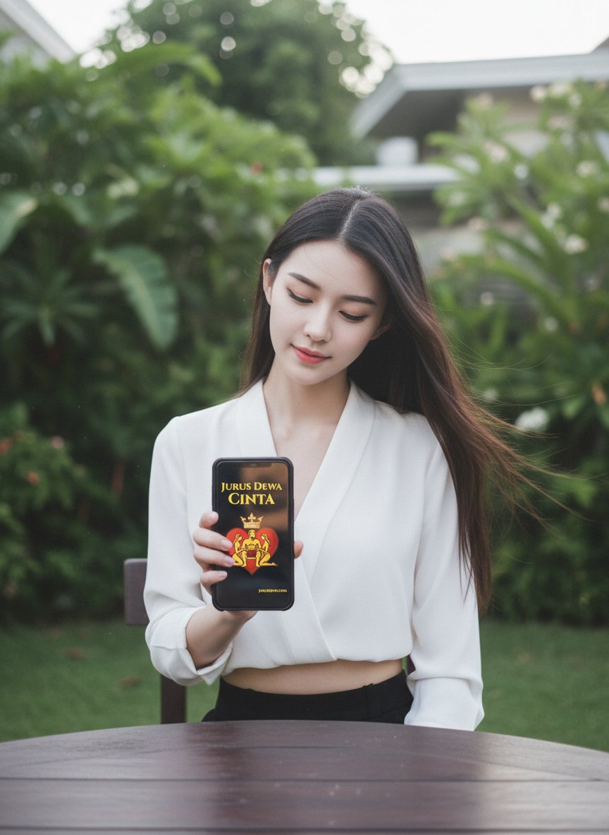 Cewek melihat HP menampilkan sampul Jurus Dewa Cinta dengan ekspresi tertarik, simbol cewek yang mulai notice cowok yang berubah dynamic