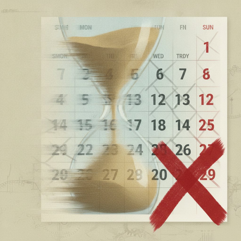 Ilustrasi kalender dengan tanggal yang cepat dicoret, menyimbolkan waktu dan kesempatan yang semakin menipis.