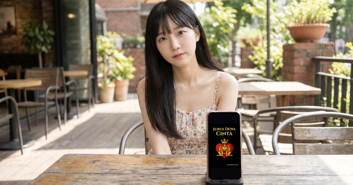 Seorang cowok memegang smartphone menampilkan cover buku Jurus Dewa Cinta di kafe.